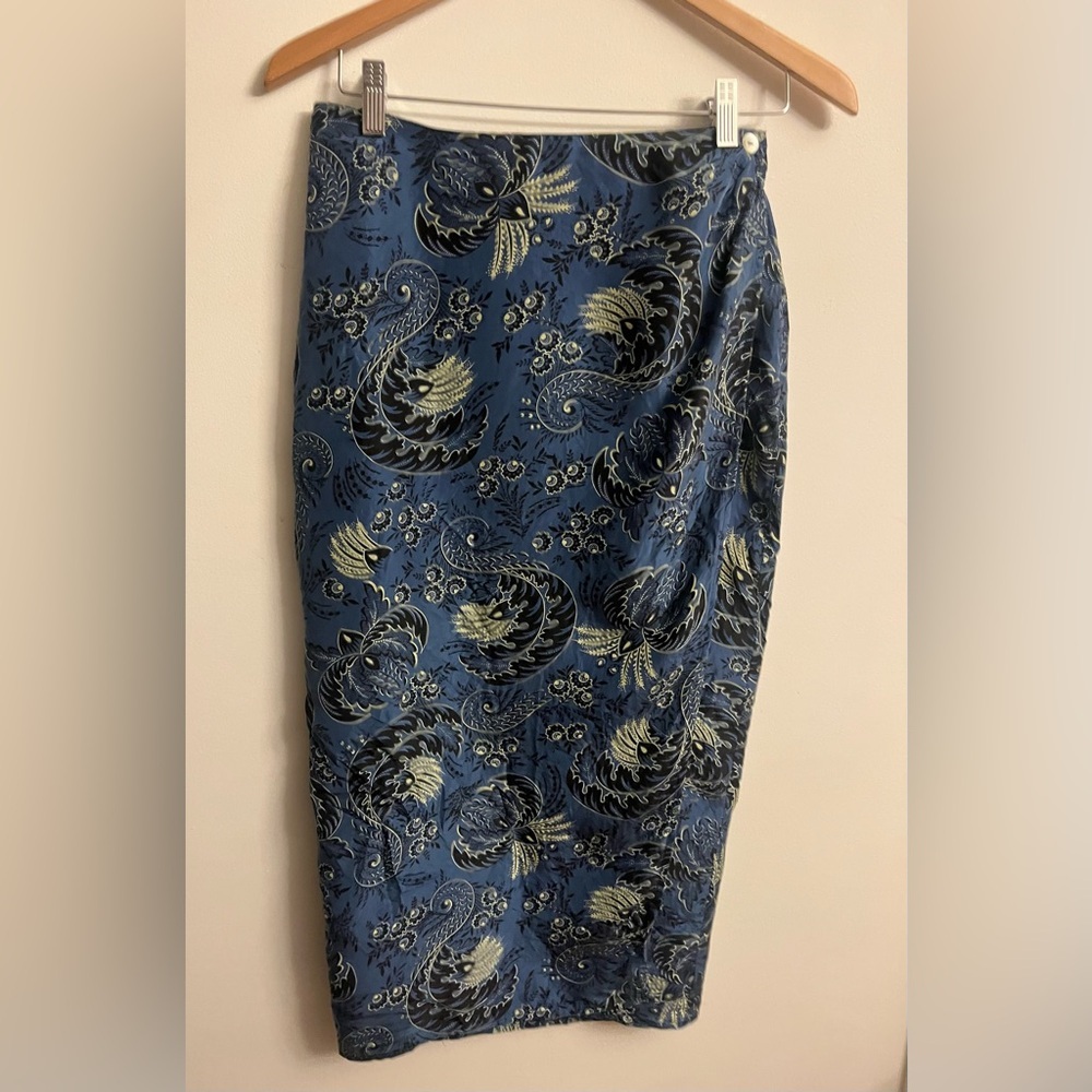 Vintage Carole Little 100% Silk Floral Paisley Maxi Skirt SIZE 10 Navy